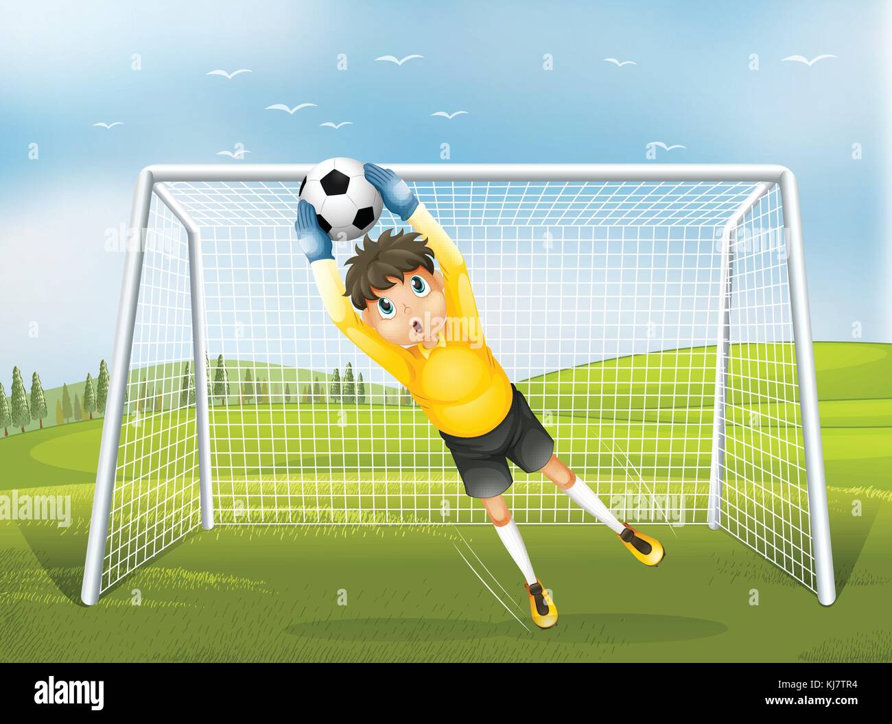Illustration of a football catcher in a yellow uniform Stock Vector