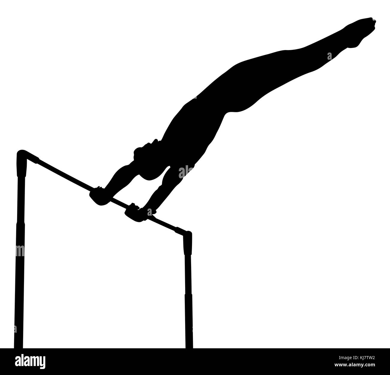 Horizontal bar gymnast in artistic gymnastics black silhouette Stock