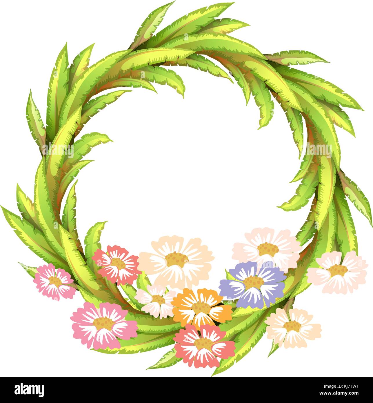 Illustration of a round border with colorful flowers on a white ...