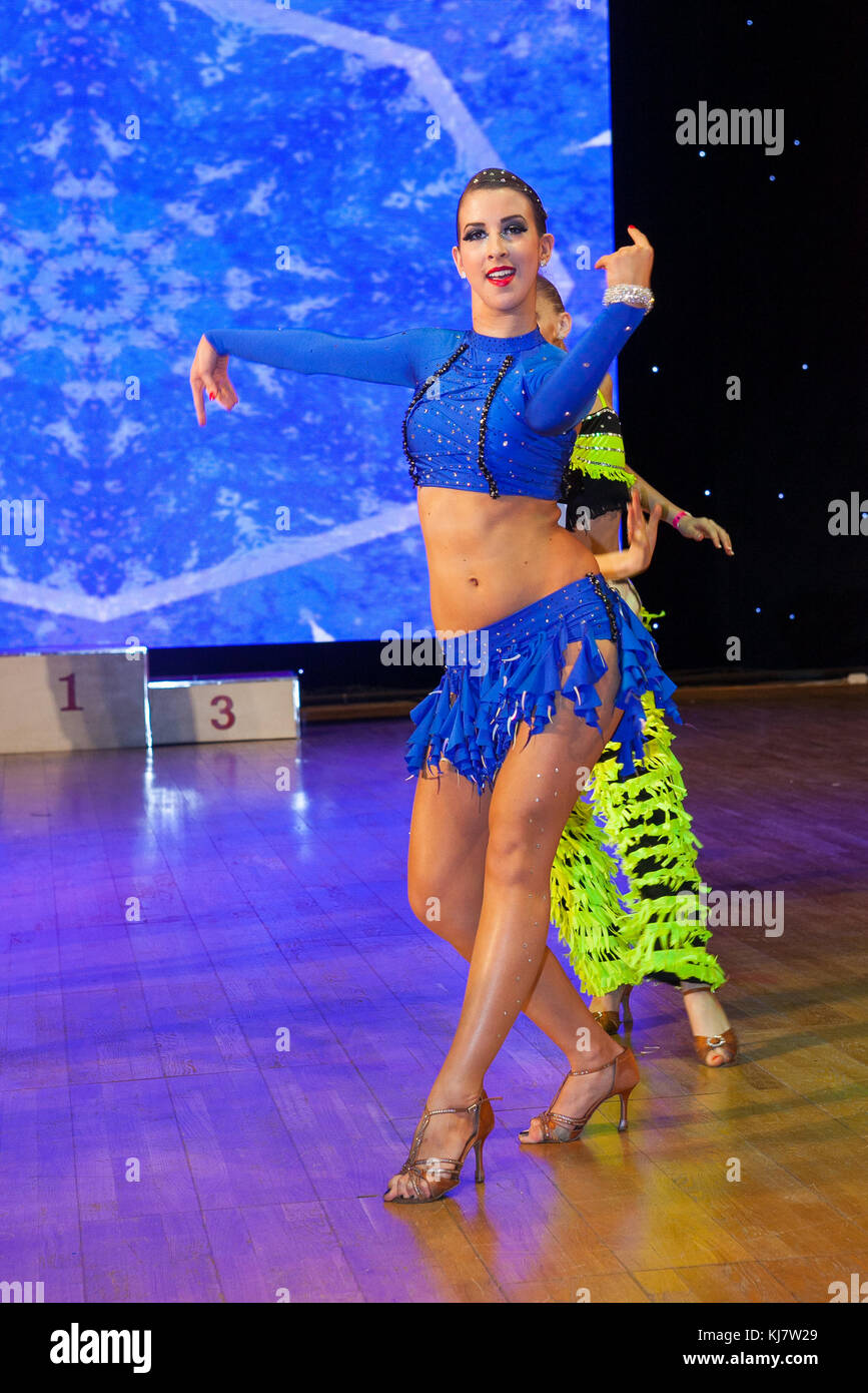 MOSCOW - MARCH 16: Unidentified female teens age 14-17 compete in latino dance on the Artistic Dance European Championship, organized by World Dance A Stock Photo