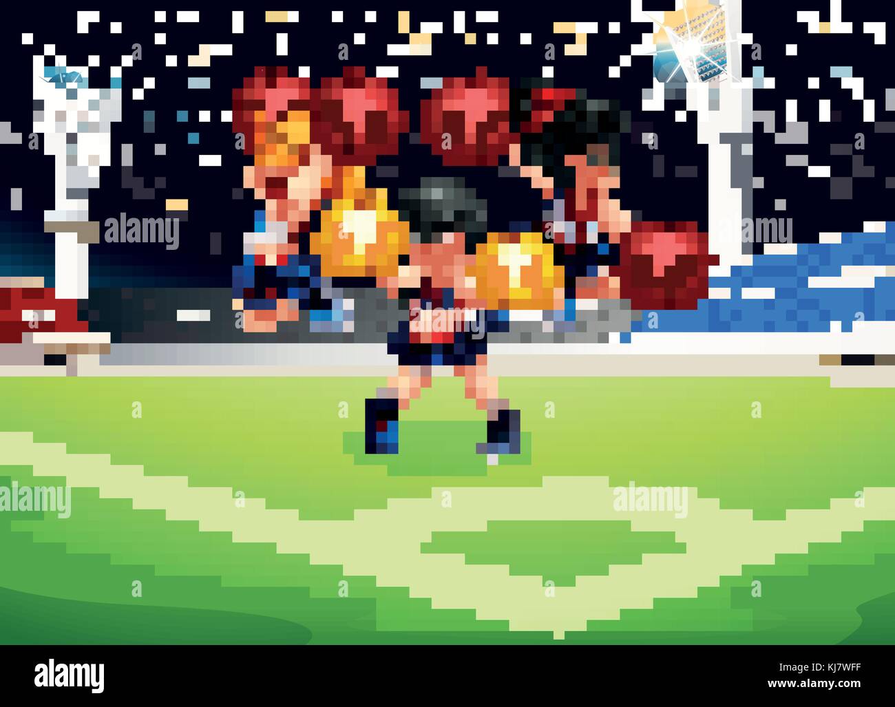 Illustration of the three cheerdancers performing in the soccer field Stock Vector