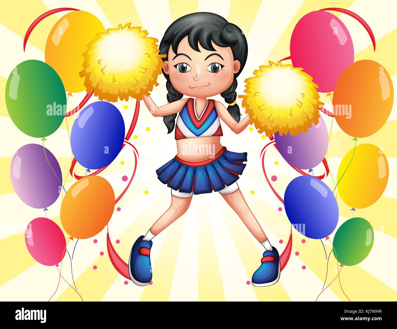 Illustration of a young cheerer in the middle of the balloons on a ...
