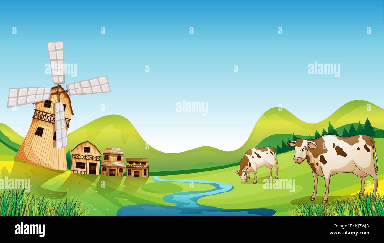Illustration of a farm with a barn and cows Stock Vector Image & Art ...