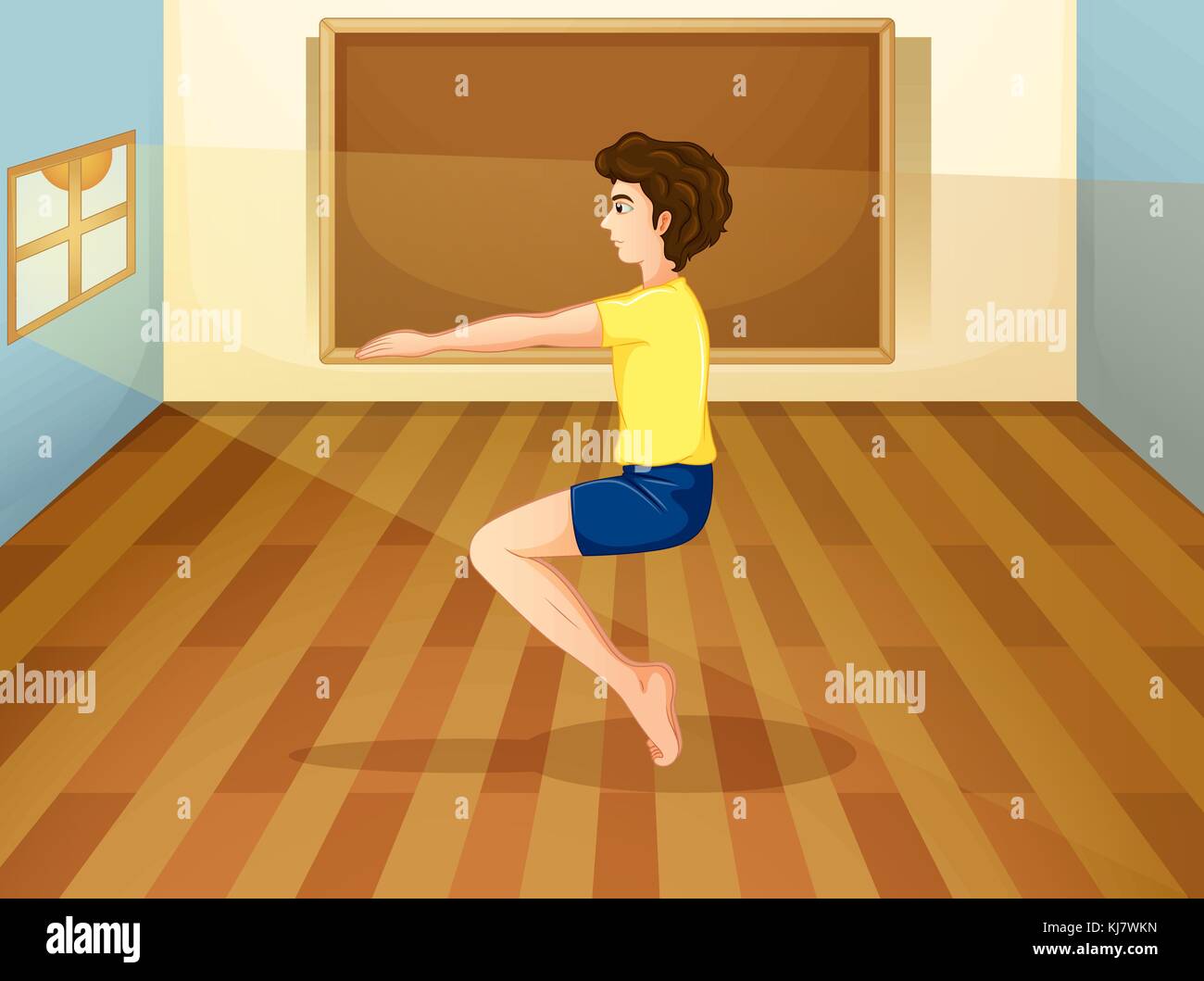 Illustration of a man exercising inside the studio Stock Vector