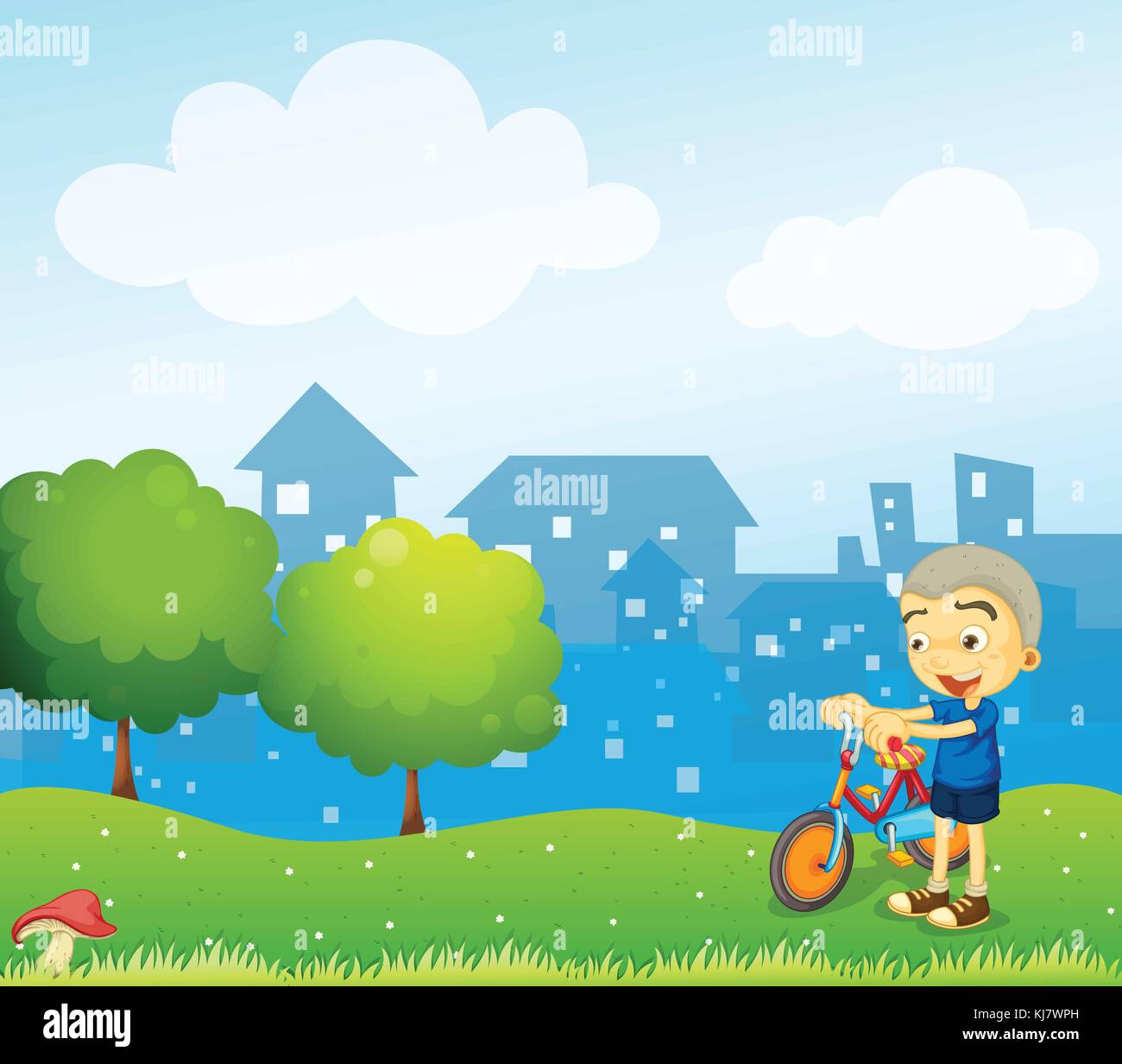 Illustration of a boy holding a bike Stock Vector Image & Art - Alamy