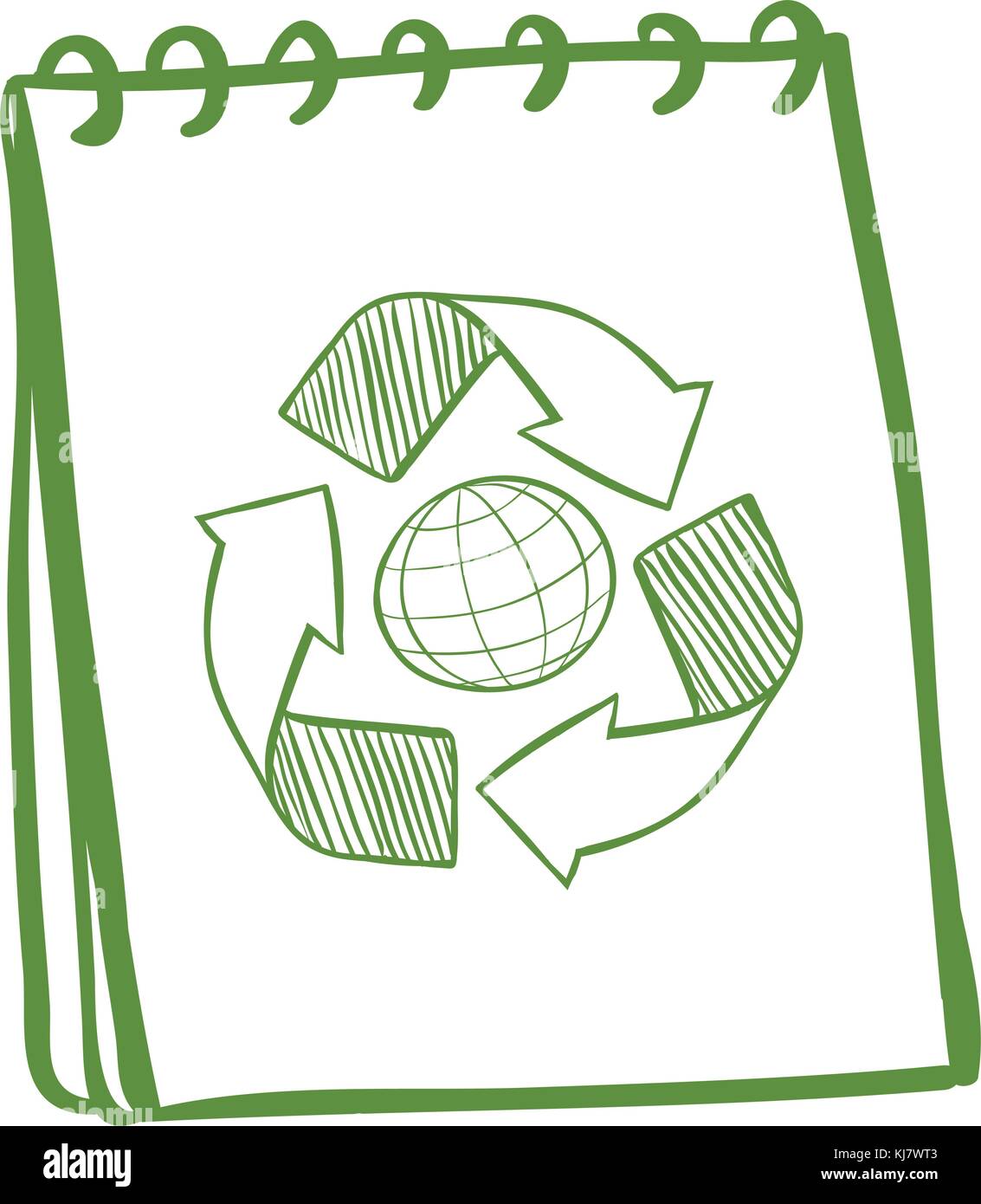 Illustration of a green notebook with a drawing of the recycle symbol ...