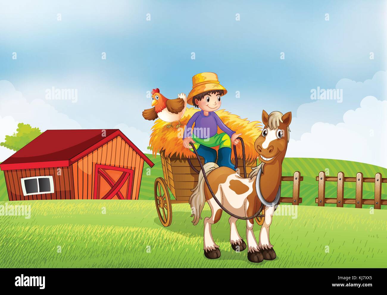 Illustration of a farmer riding in a carriage Stock Vector Image & Art ...