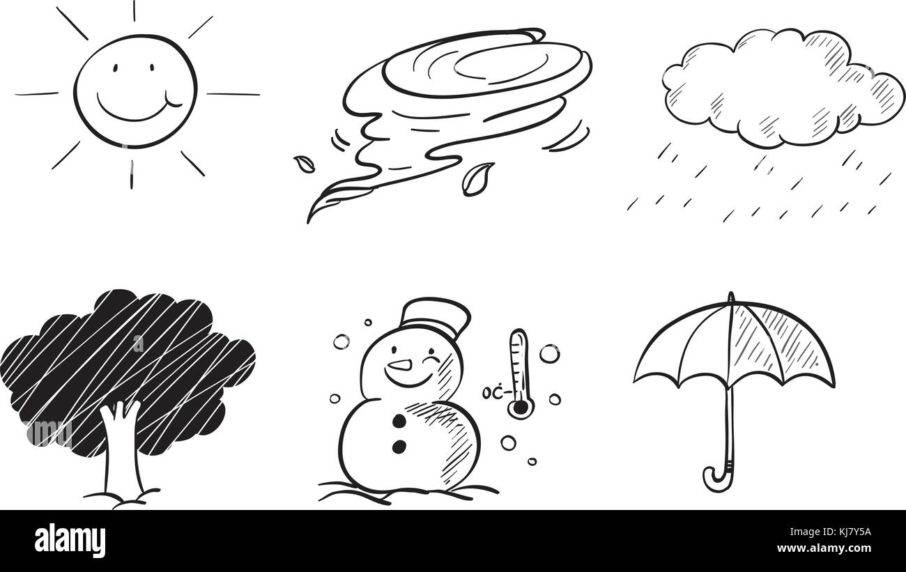 Illustration of the different kinds of weather on a white background Stock Vector