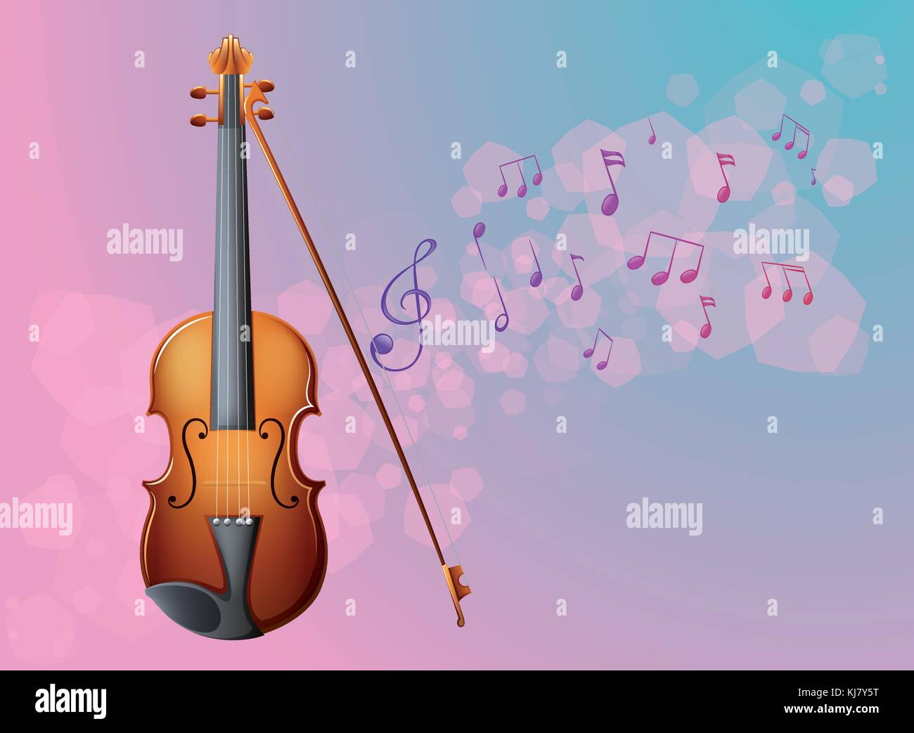 Illustration of a stationery with a violin and musical notes Stock Vector