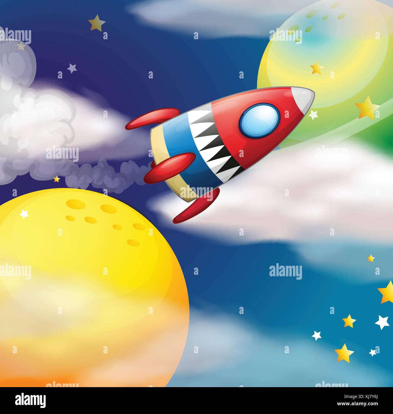 Illustration of a spaceship near the planets Stock Vector Image & Art ...