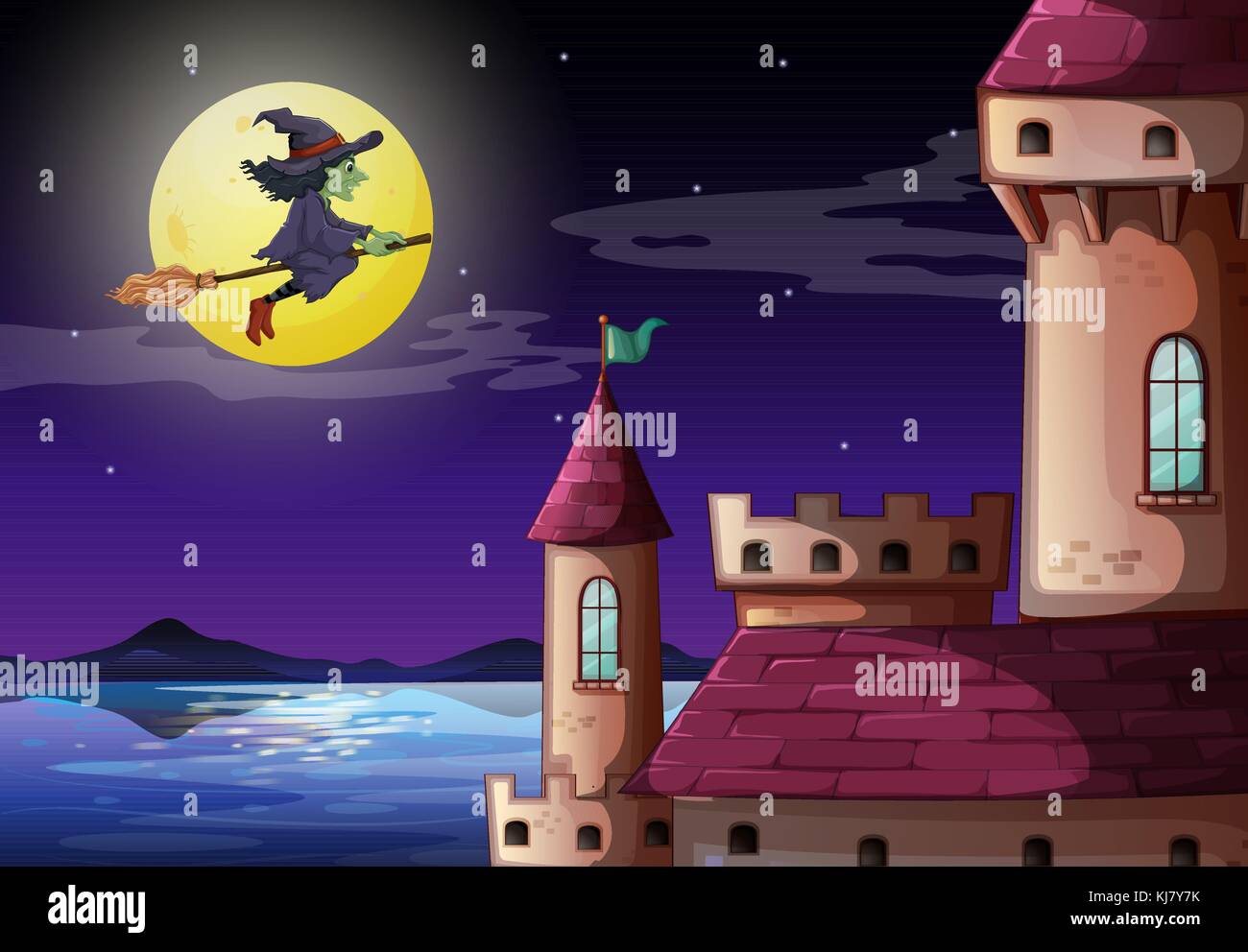 Illustration of a witch going to the castle Stock Vector Image & Art