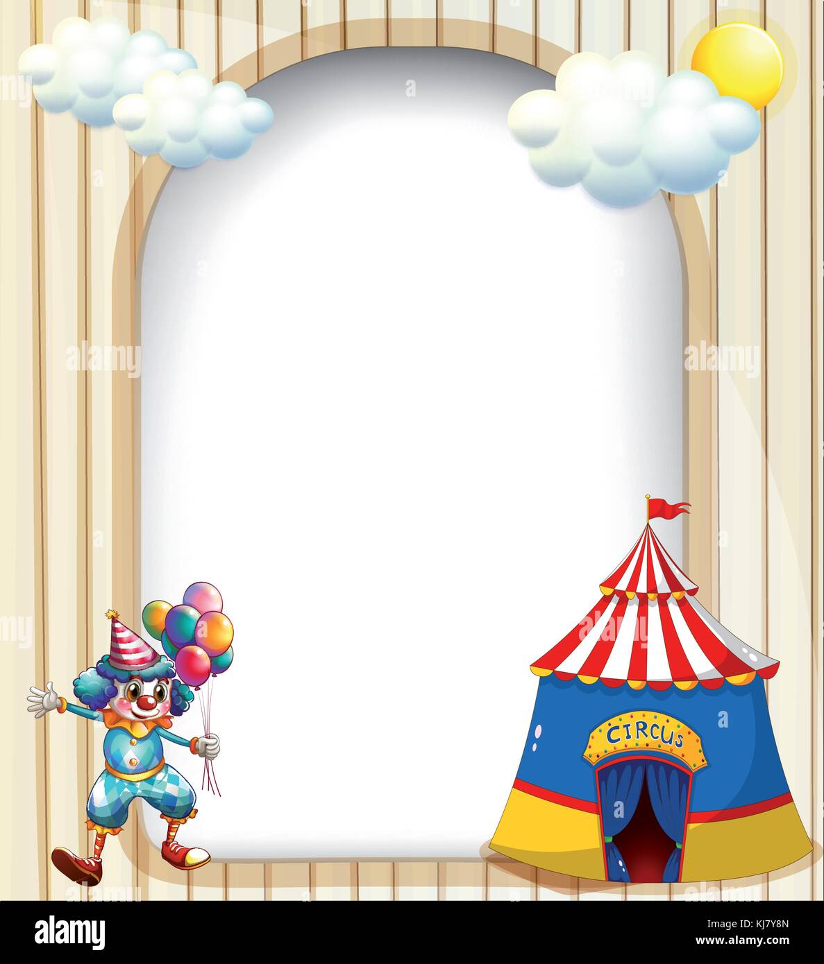 Illustration of an empty template with a circus tent and a male clown ...