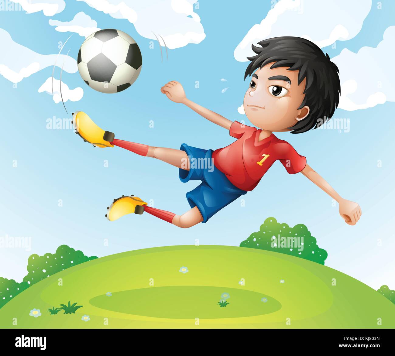 Illustration Of A Football Player In His Red Uniform Kicking The Ball Stock Vector Image Art Alamy Illustration Of A Football Player In His Red Uniform Kicking The Ball Stock Vector Image Art Alamy