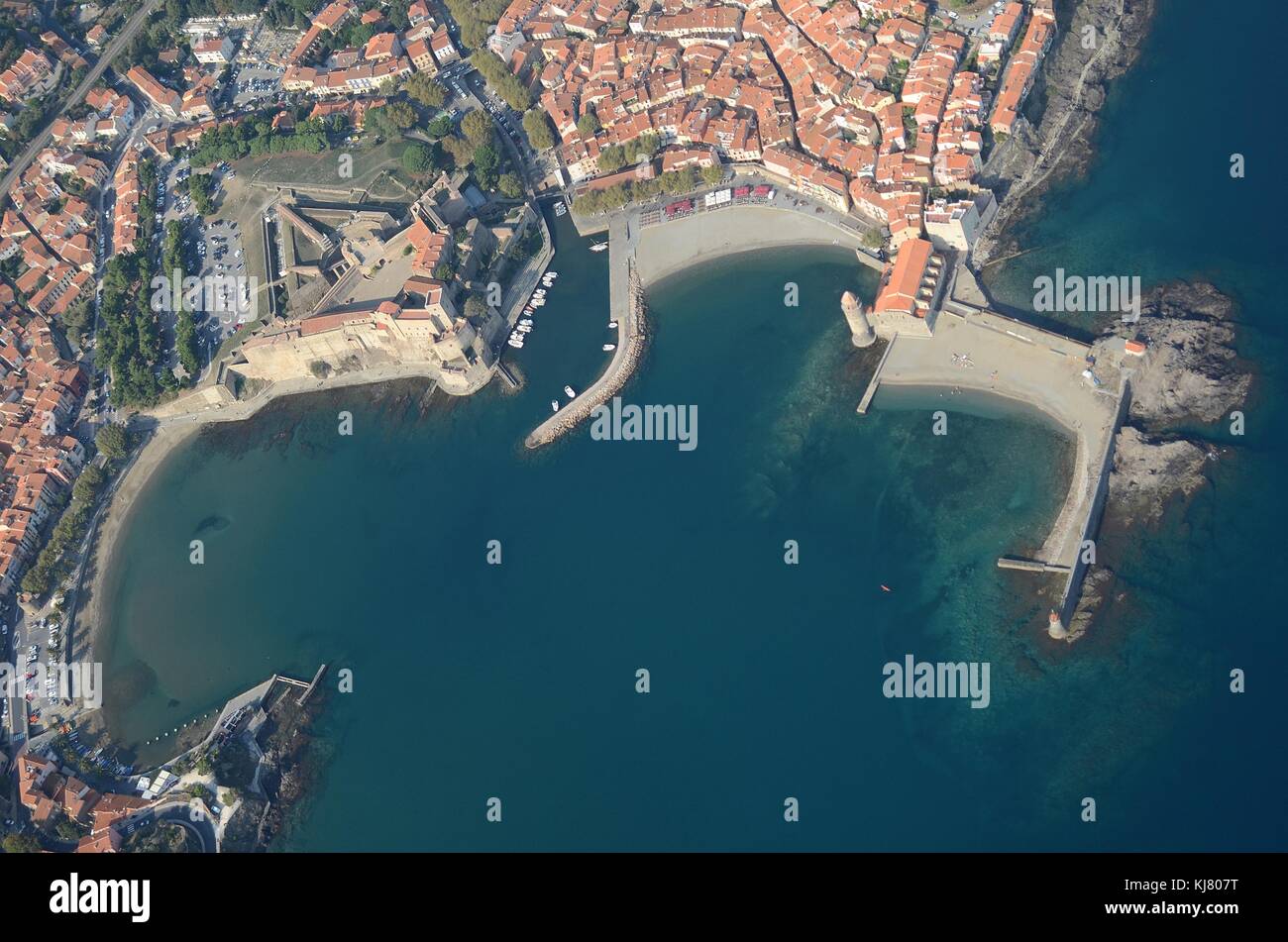 COLLIOURE SEEN FROM THE AIR Stock Photo