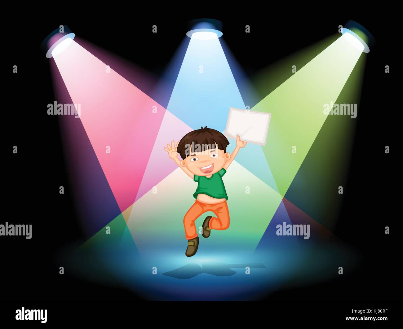 Illustration of a young boy at the stage holding an empty paper Stock ...