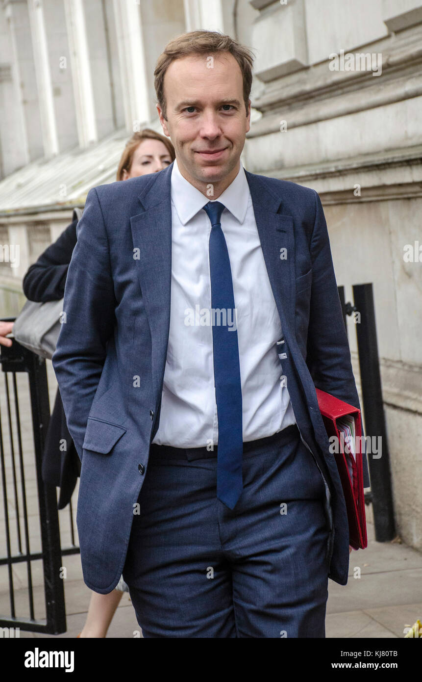 London, UK, 21/11/2017 Matthew John David 'Matt' Hancock MP a British Conservative Party politician arrives at Downing Street. Stock Photo