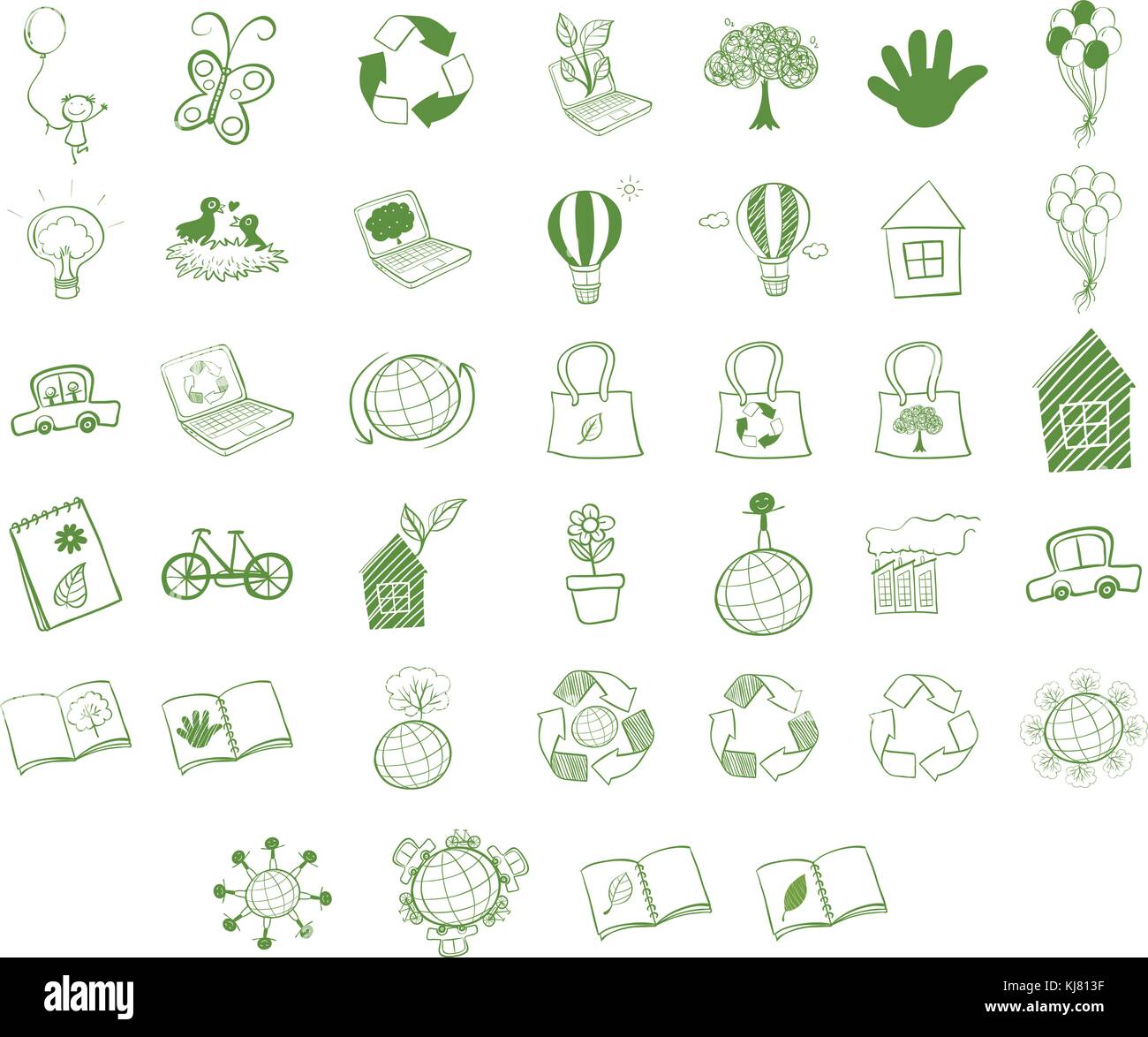 Illustration of the different eco-friendly objects on a white background Stock Vector
