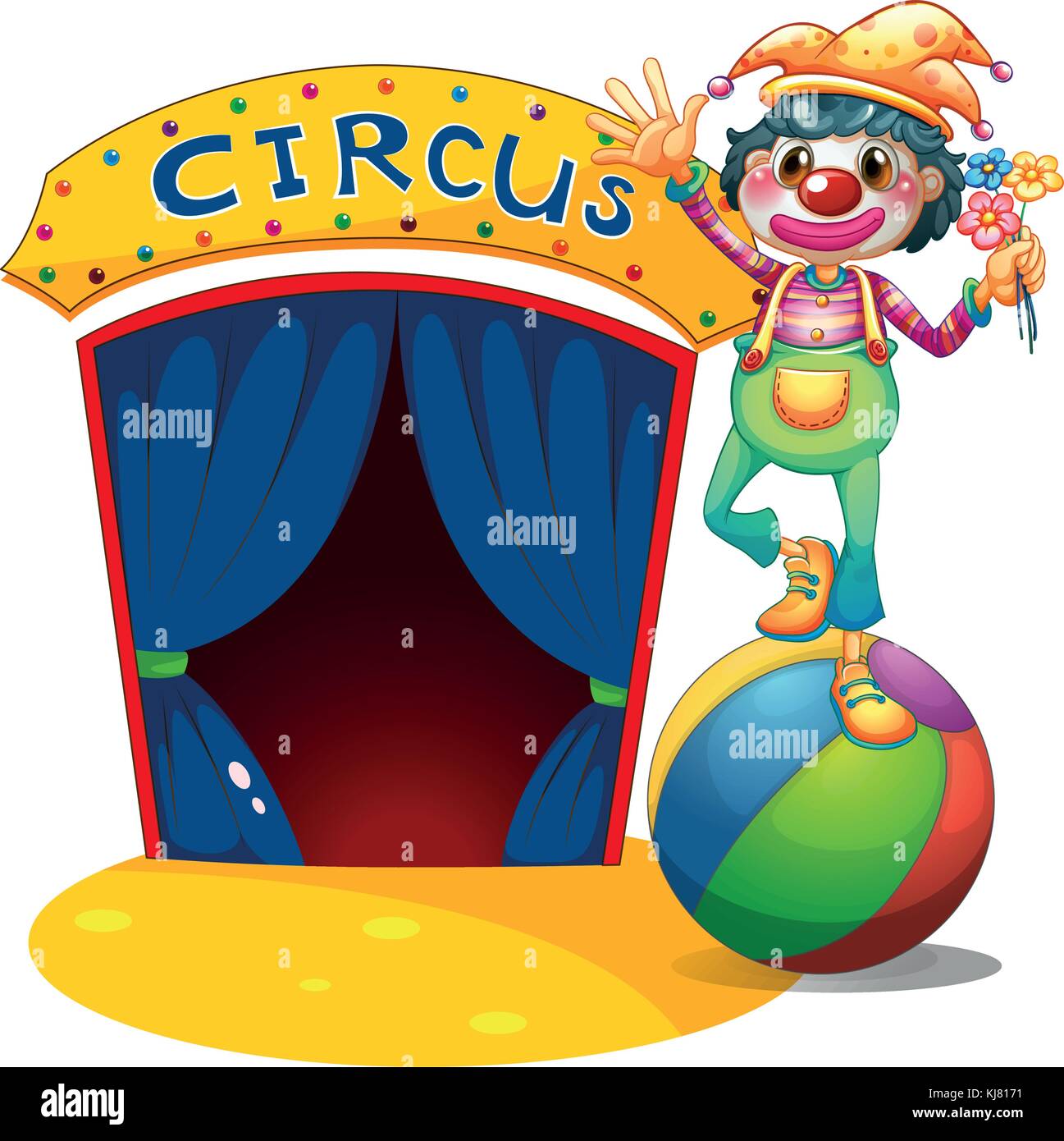 Illustration of a clown balancing above the air ball on a white ...