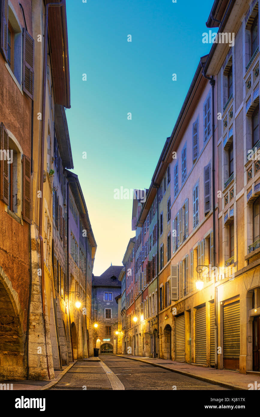 La Vieille Ville street scene at dusk in Annecy, Auvergne-Rhône-Alpes, France Stock Photo