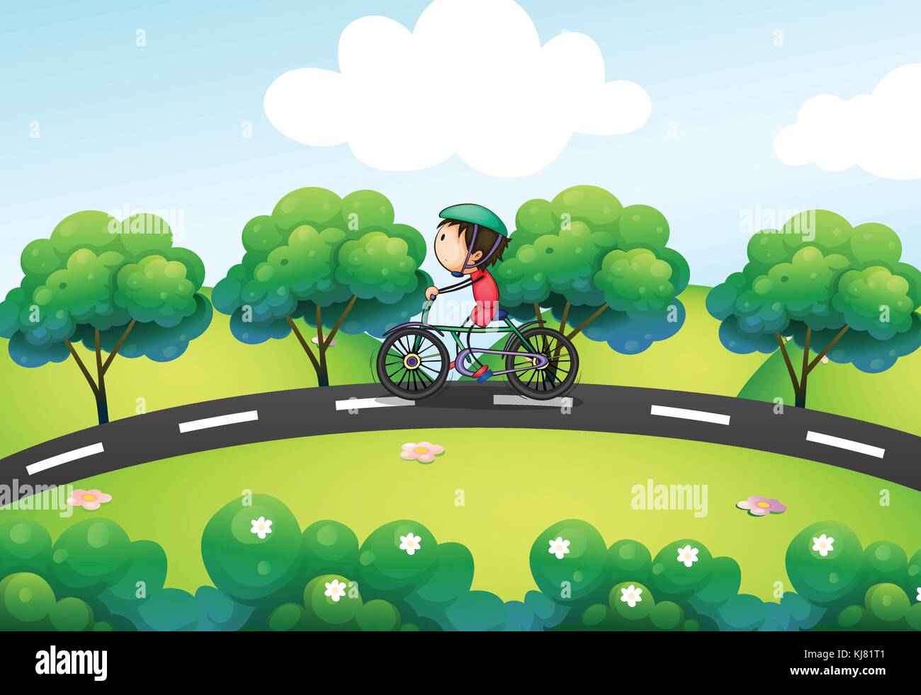Illustration of a boy riding in his bike at the street Stock Vector ...