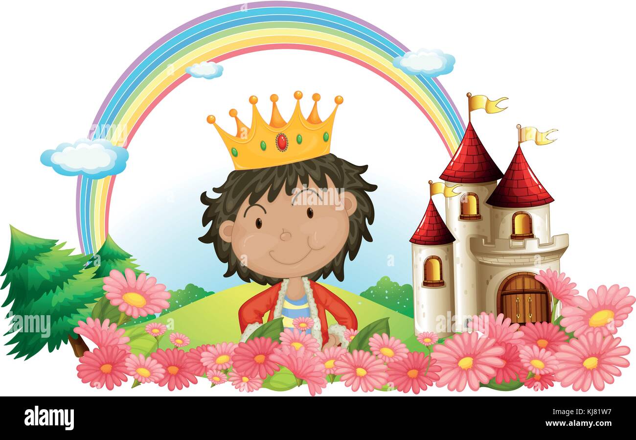 Illustration of a king in front of a castle on a white background Stock ...
