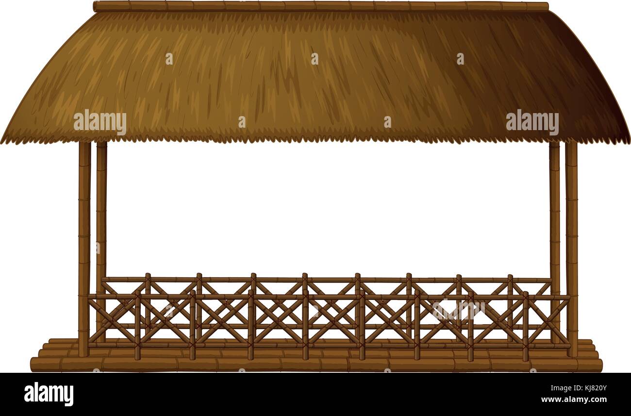 Illustration of a wooden floating cottage on a white background Stock