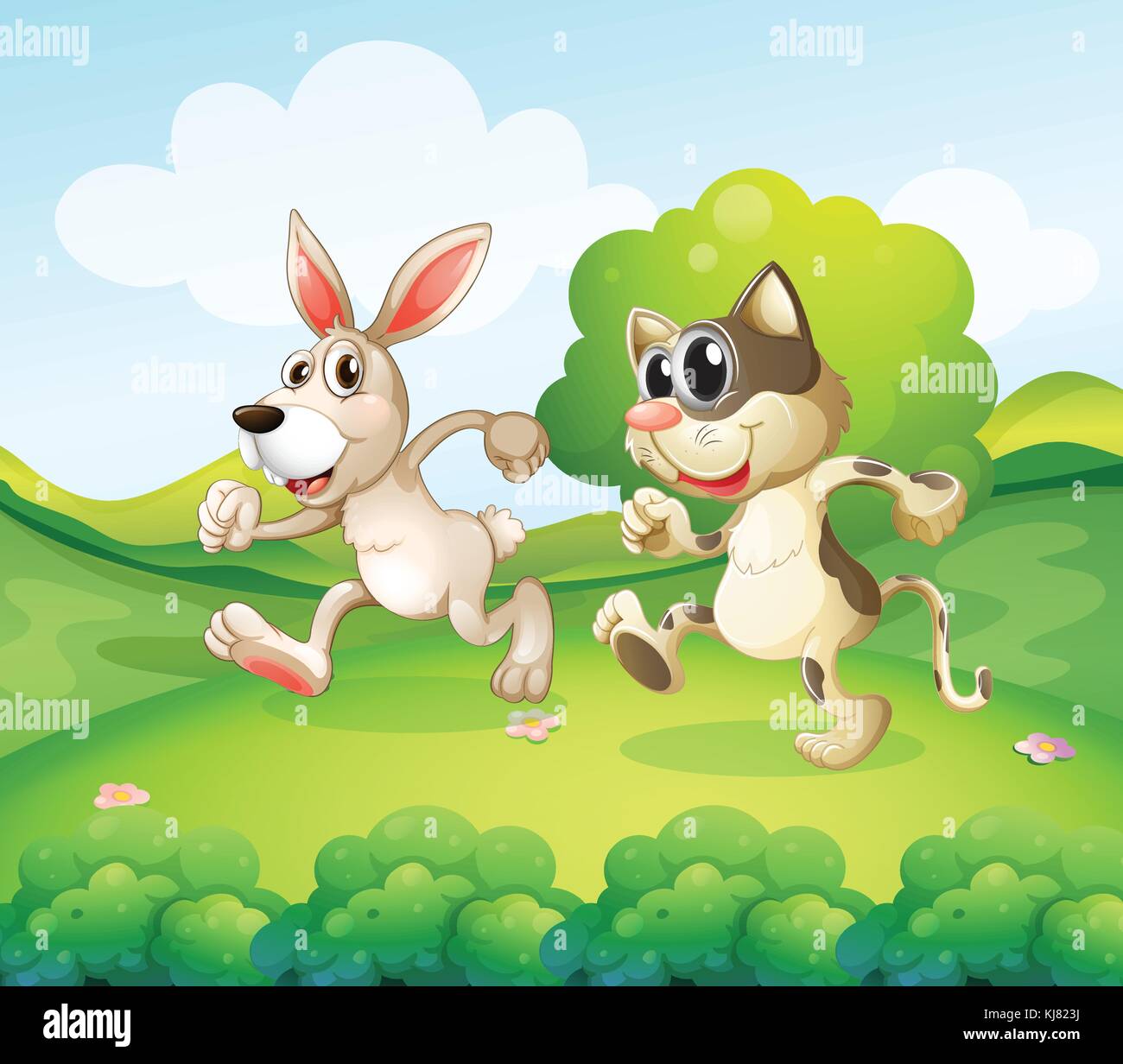 Illustration of a bunny and a cat running Stock Vector Image & Art - Alamy