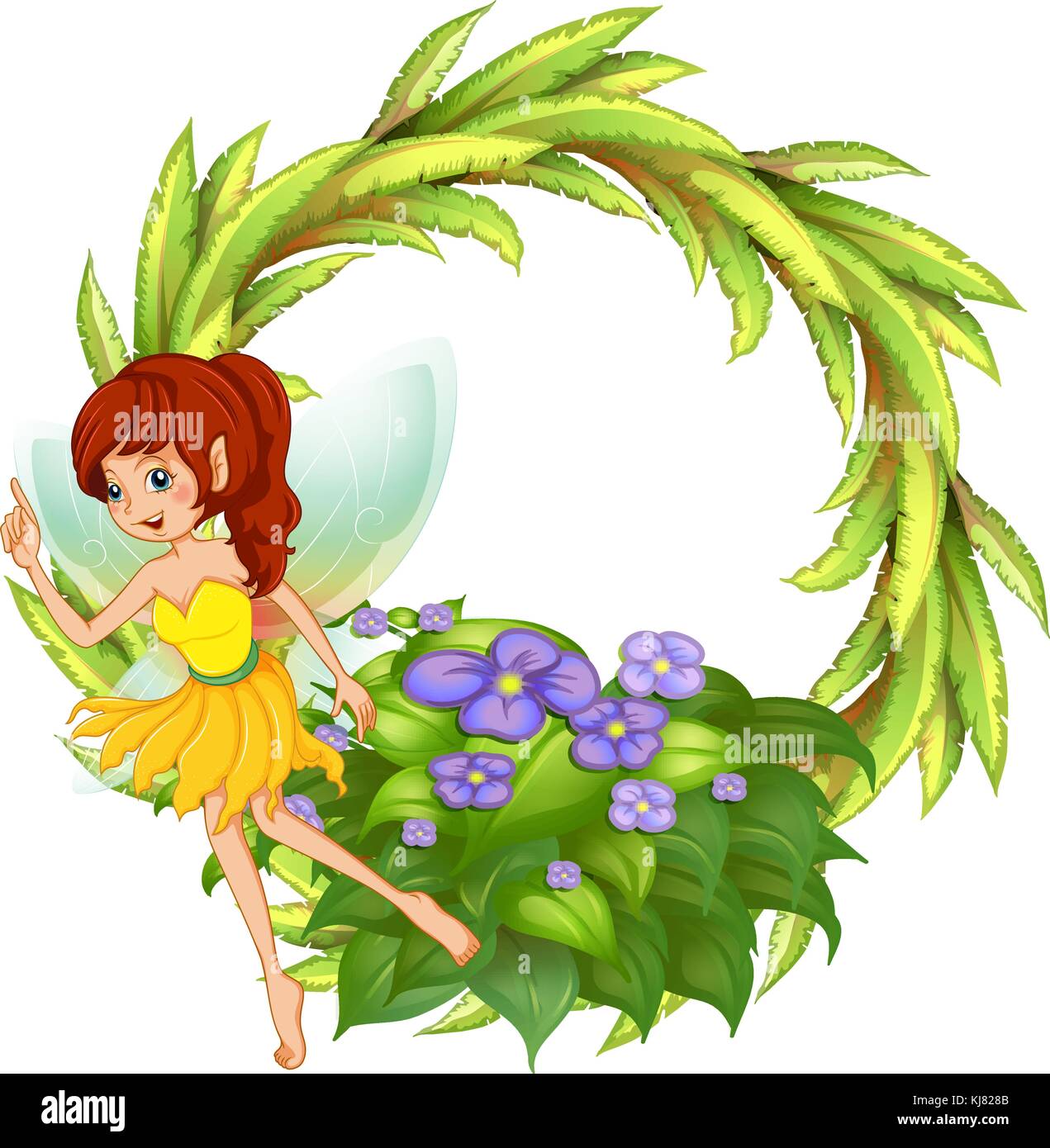 Illustration of a round border with a fairy in her yellow dress on a