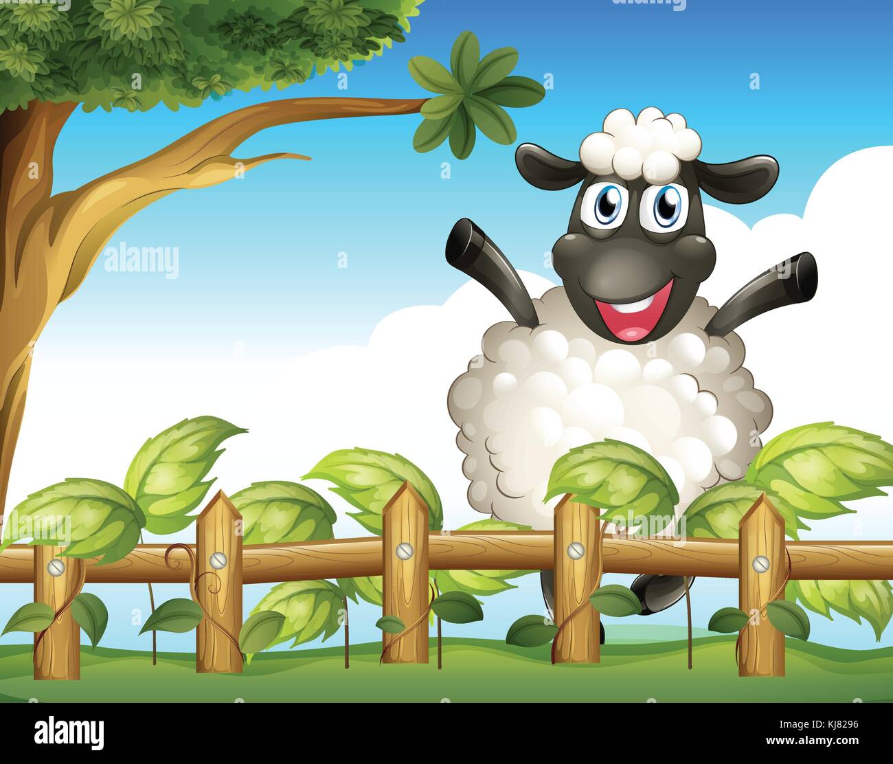 Illustration of a playful sheep inside the wooden fence Stock Vector ...