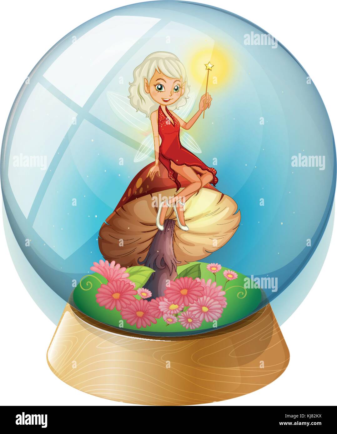 Illustration of a fairy inside a crystal ball on a white background