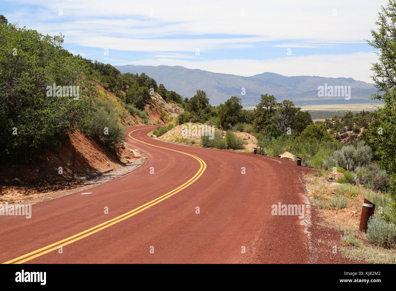 The red paved Kolob Canyons Road on the northwest perimeter of Zion