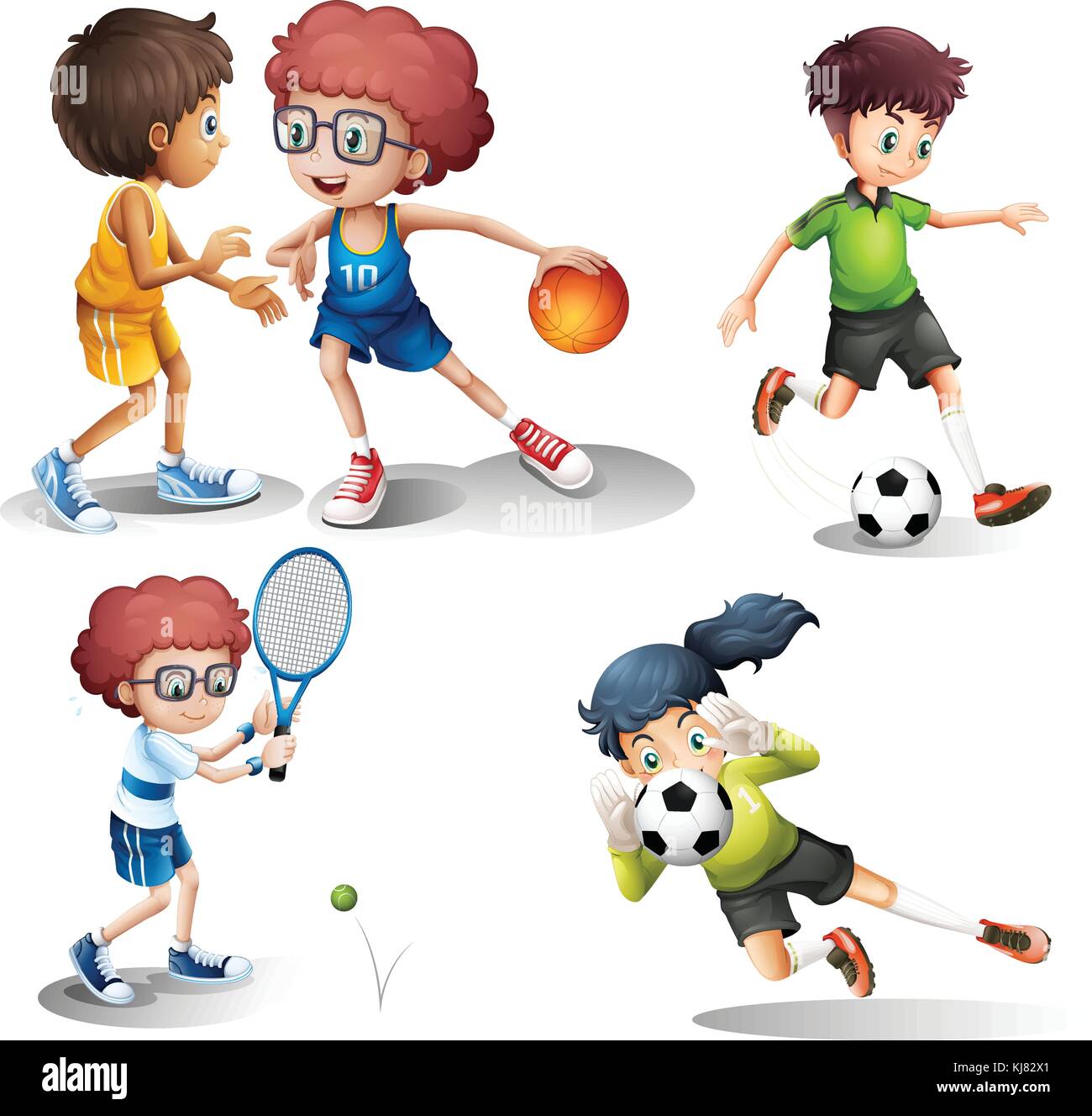 Illustration of the kids engaging in different sports on a white background Stock Vector