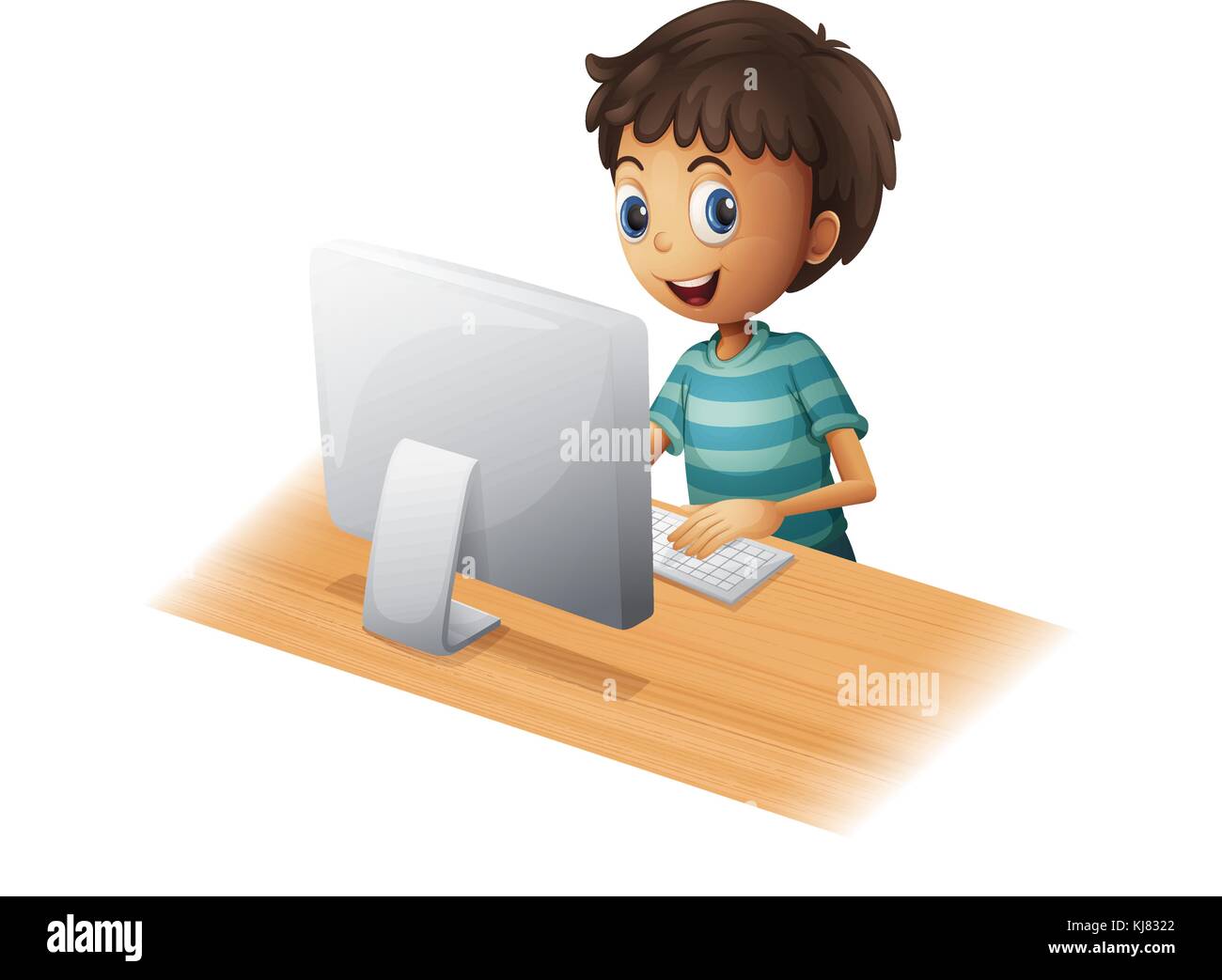 Illustration of a boy playing computer on a white background Stock Vector