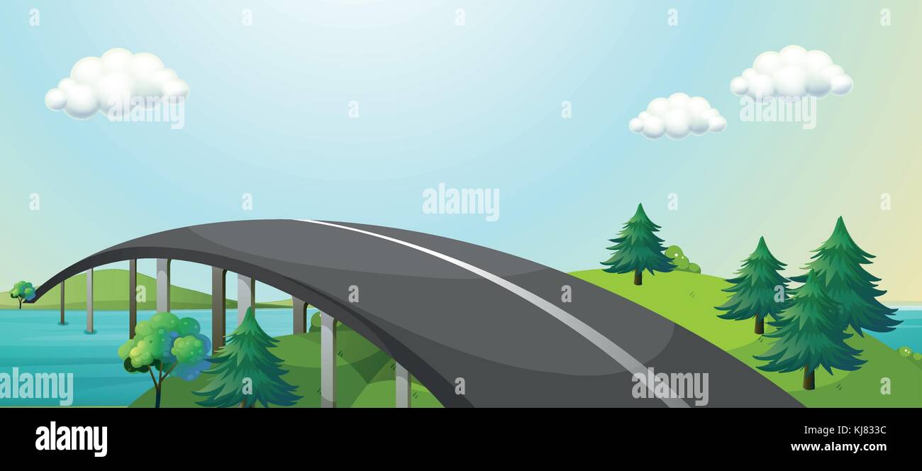 Illustration of a curve road connecting two mountains Stock Vector