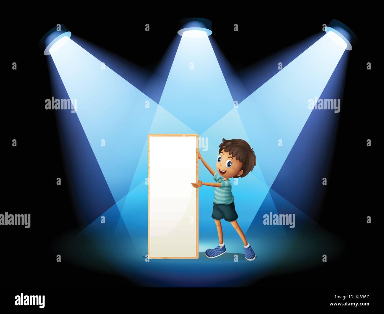 Illustration of a boy holding an empty board with spotlights Stock ...