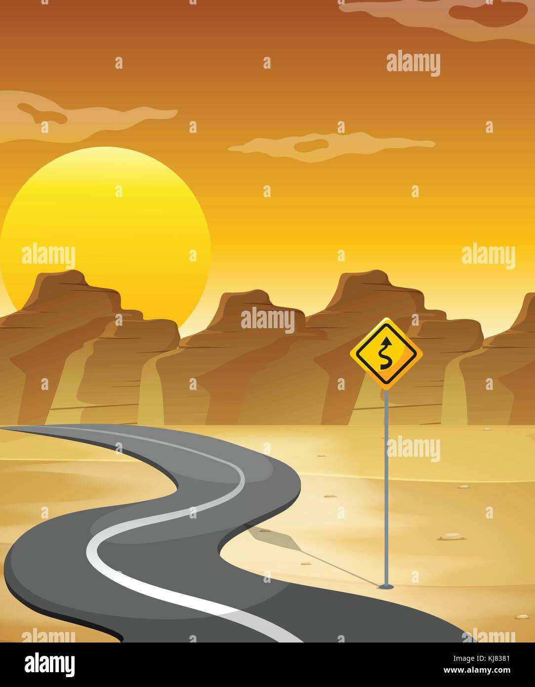 Illustration of a curved road in the desert Stock Vector
