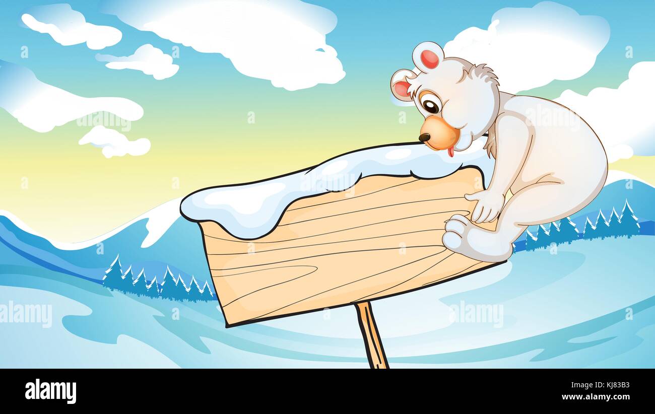 Illustration of a bear beside the empty wooden signboard Stock Vector ...