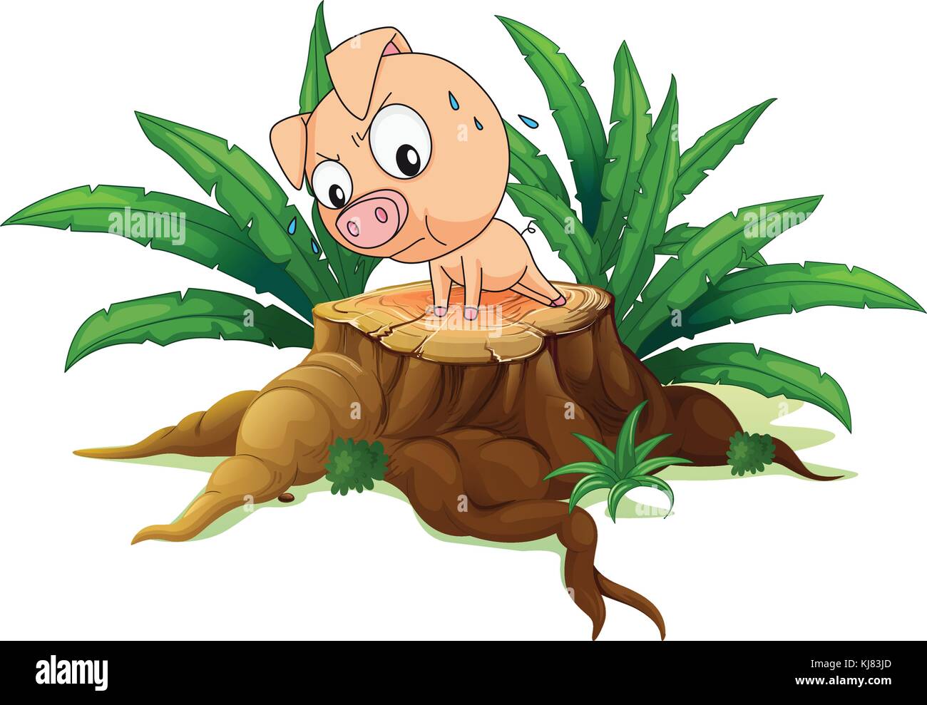 Illustration of a pig exercising above a tree on a white background Stock Vector