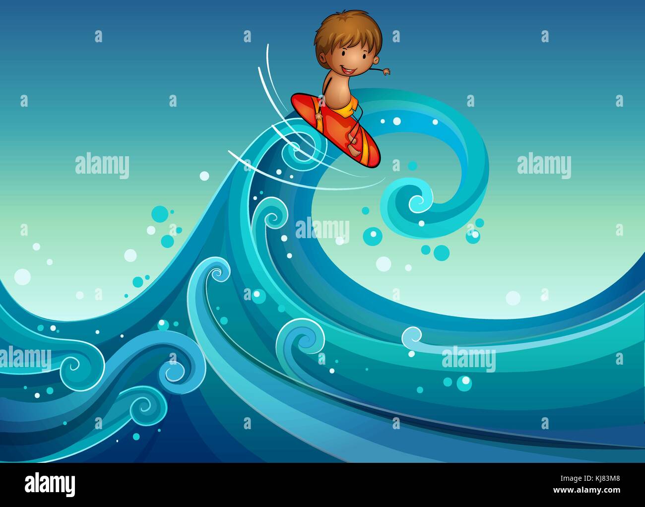 Illustration of a young boy surfing Stock Vector Image & Art - Alamy