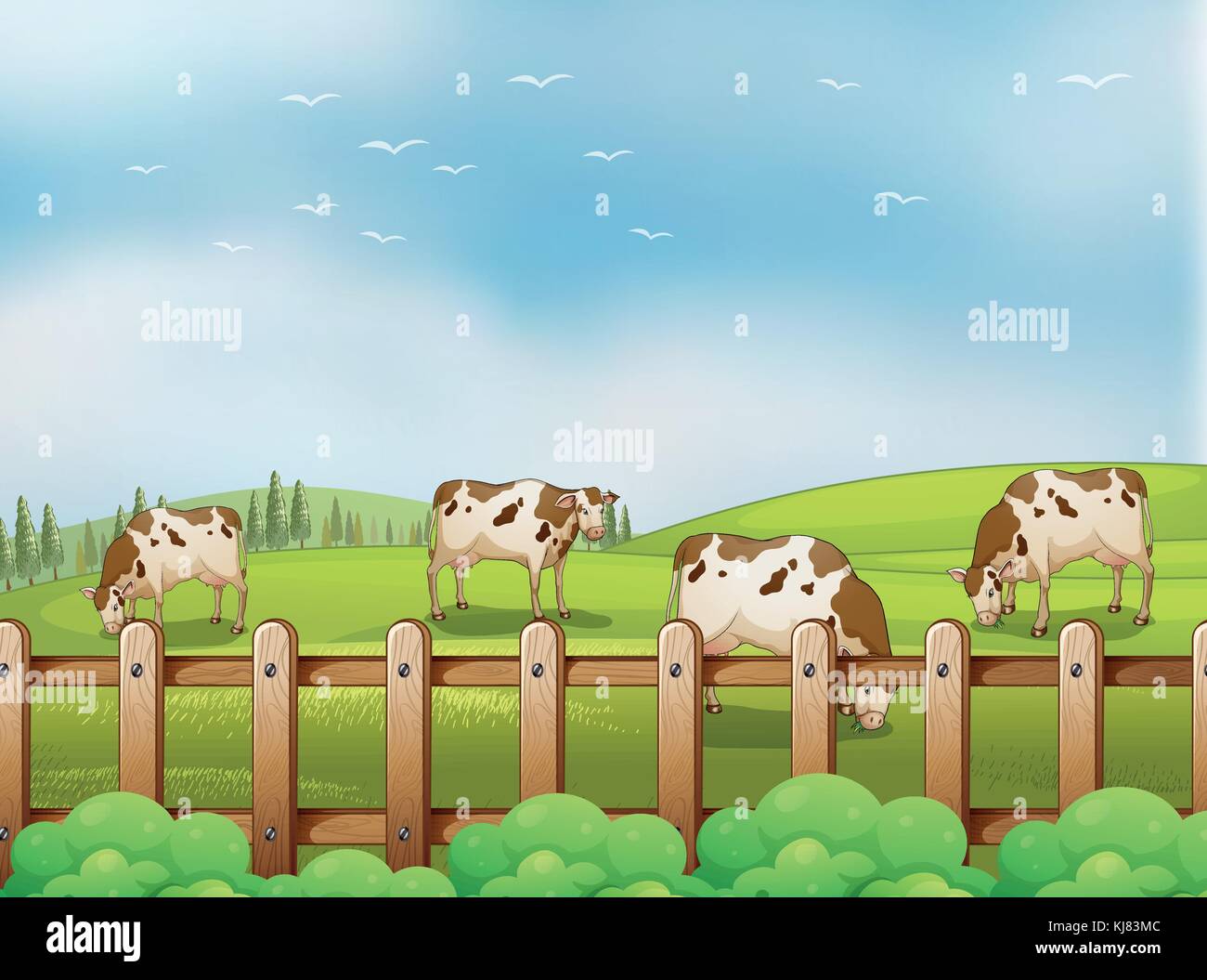 Illustration of a farm with cows Stock Vector Image & Art - Alamy