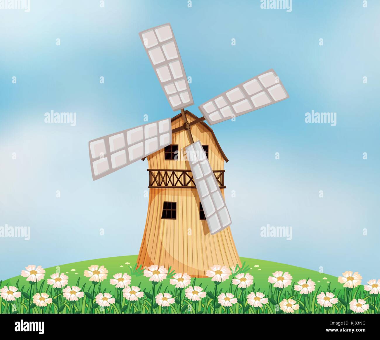 Illustration of a barn with a windmill Stock Vector
