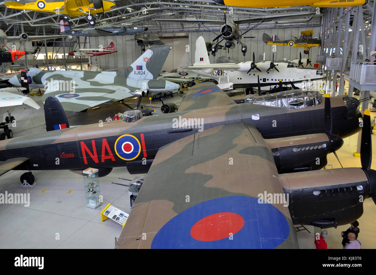 Duxford Airspace aviation museum, Duxford, UK. Overview with Avro lancaster in foreground. Stock Photo