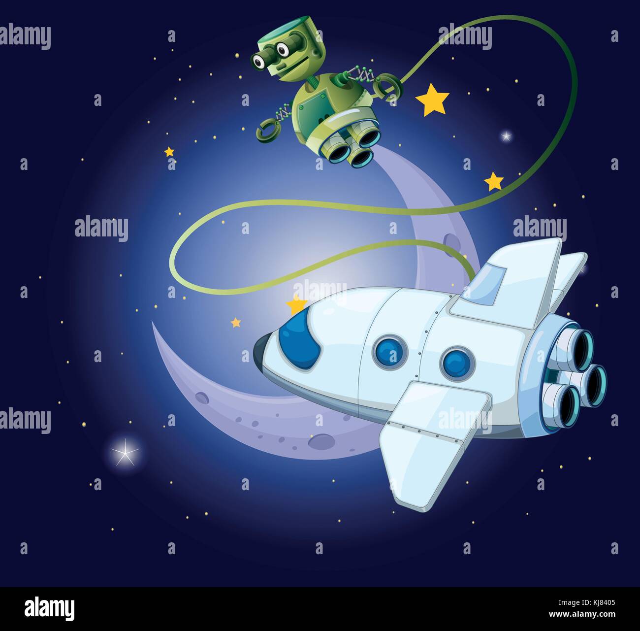 illustration of an airship and a robot in the outerspace Stock Vector ...