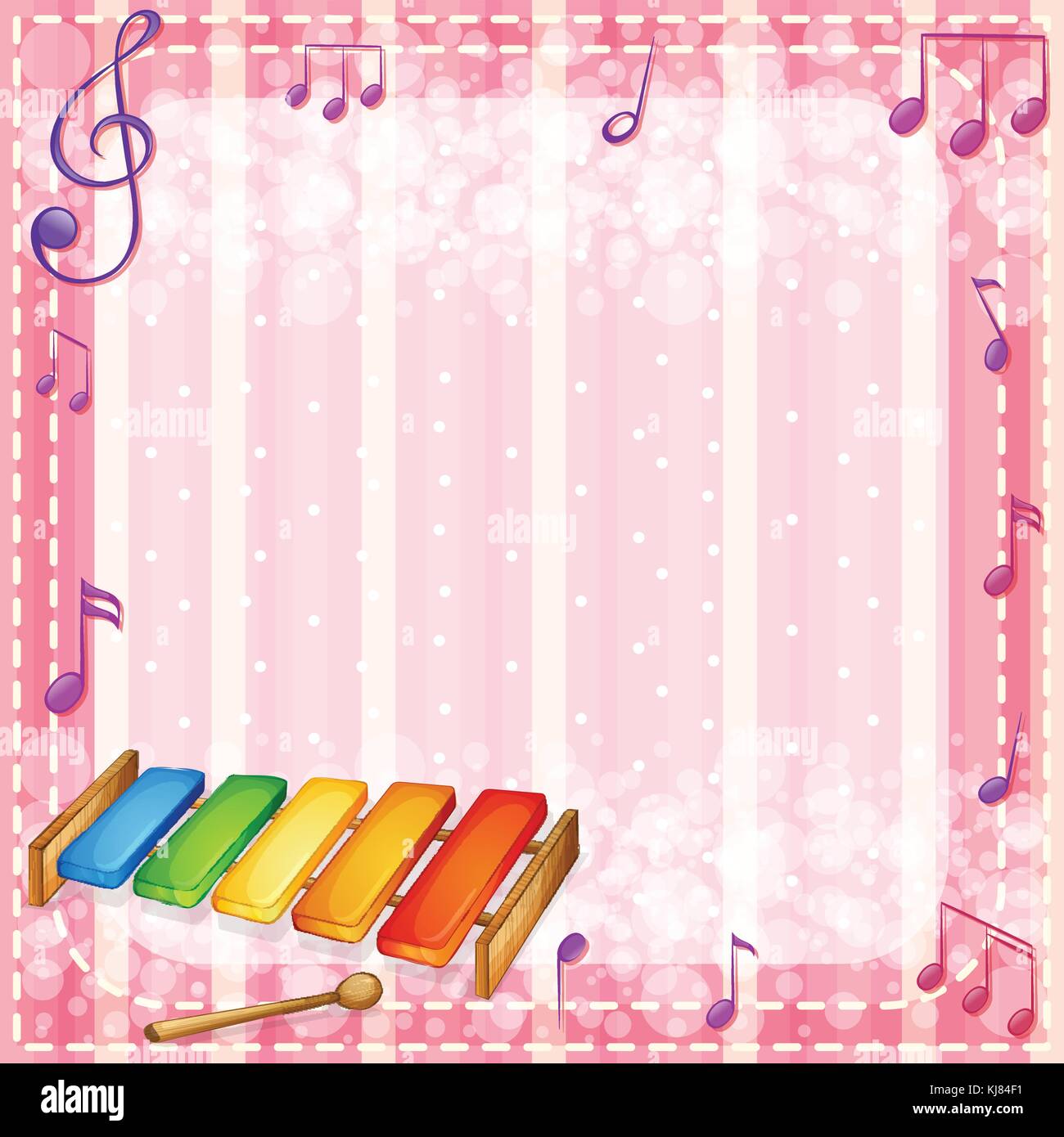 Illustration of a colorful xylophone with musical notes Stock Vector