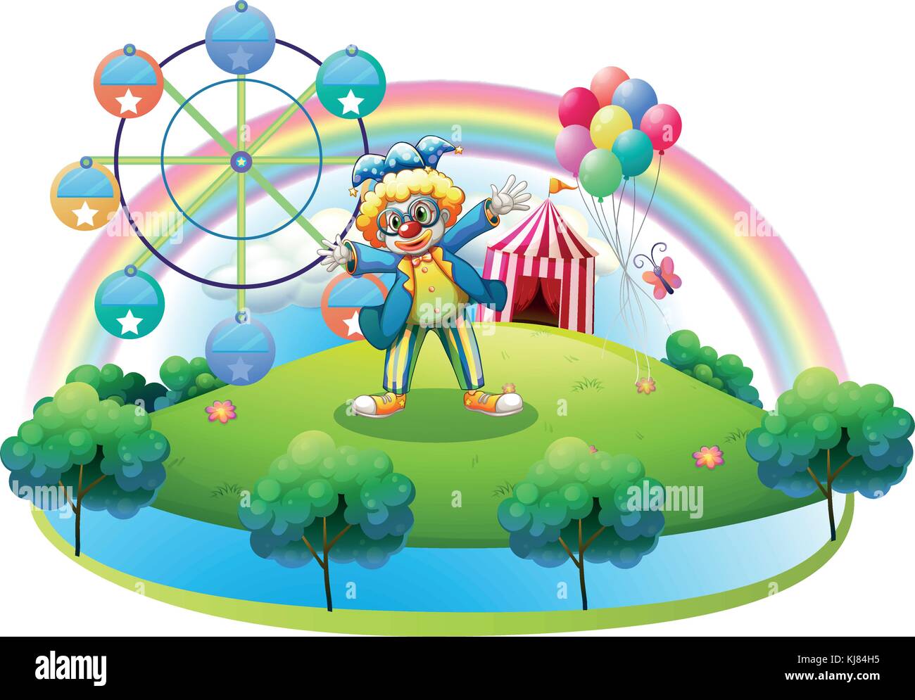 Illustration of an island with an amusement park on a white background ...