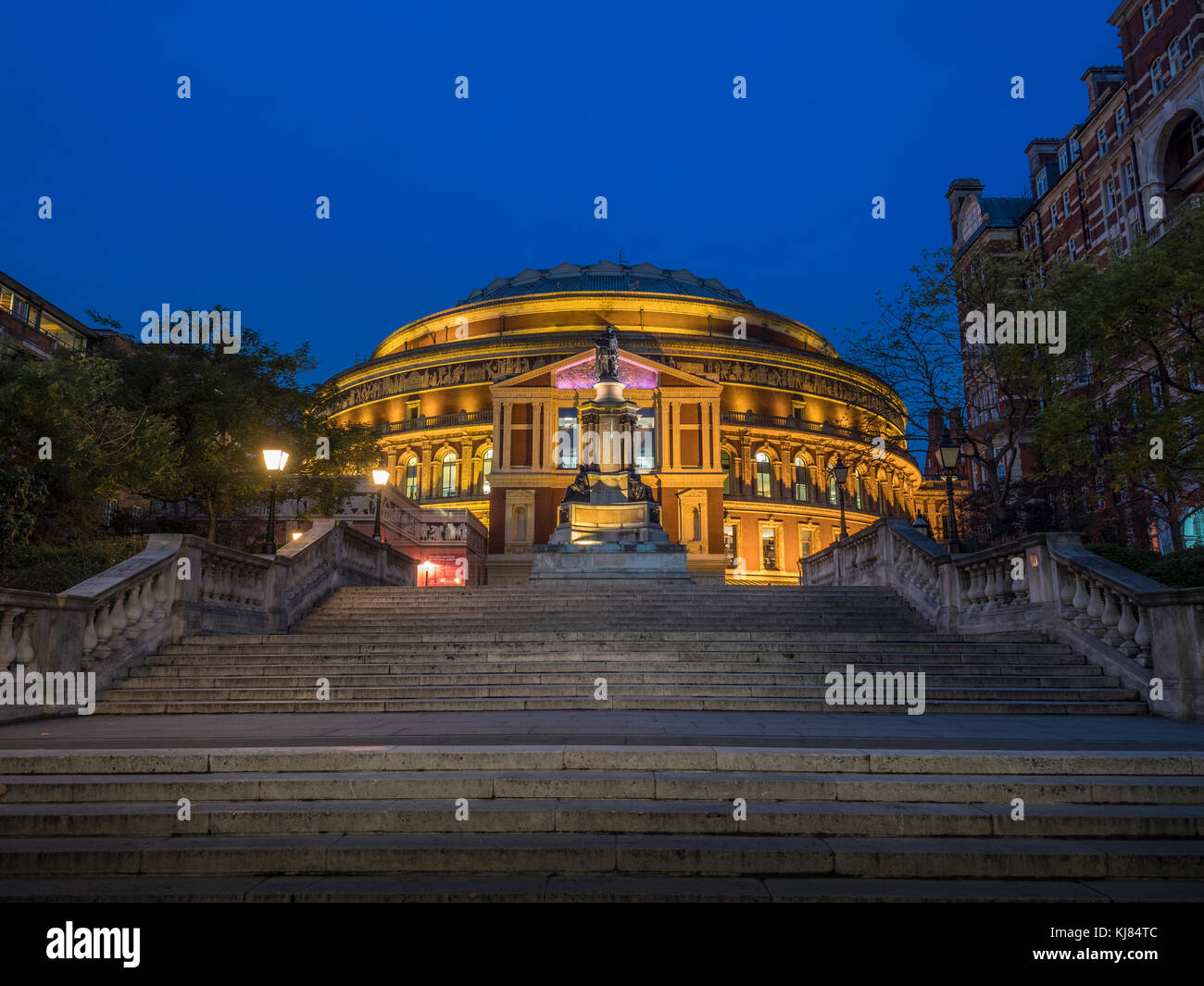 Queen Elizabeth II Diamond Jubilee Steps, Royal Albert Hall, London, UK at dusk Stock Photo