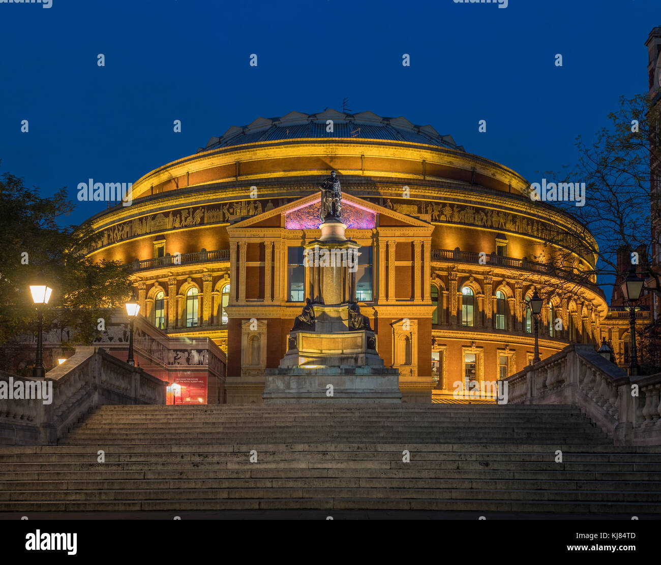 Queen Elizabeth II Diamond Jubilee Steps, Royal Albert Hall, London, UK at dusk Stock Photo