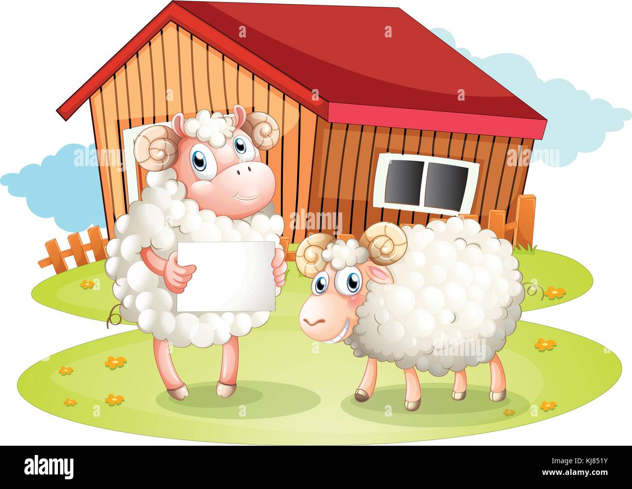 Illustration of a sheep holding an empty signage at the back of the ...