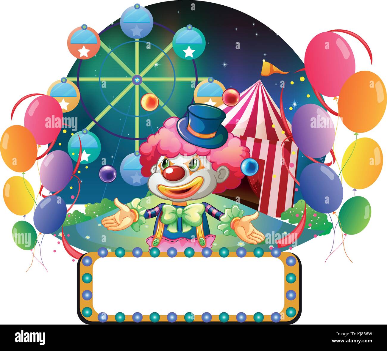 Illustration of an empty board with lightbulbs in front of a clown on a ...