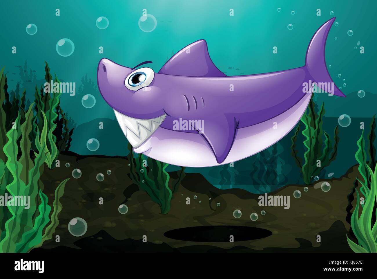 Illustration of a big shark under the sea Stock Vector